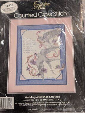 Vtg Golden Bee Wedding Cross Stitch Kit BNIP Cottagecore Coquette - 1070